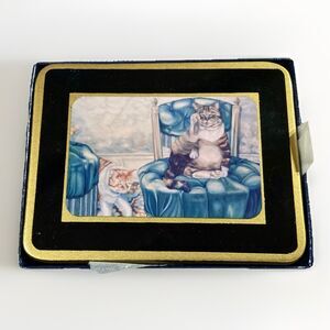 Vintage Handmade Cat Painting 4 Coaster Set Habitat International 4.5"x 3.5" 1/2